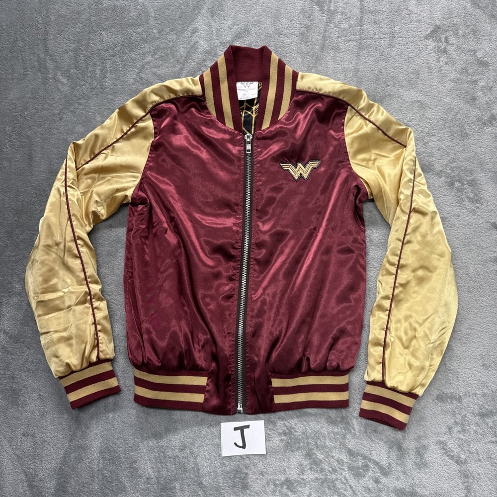 Wonder Woman Jacket Satin Letterman S Silky Yellow Burgundy Embroidered Full Zip